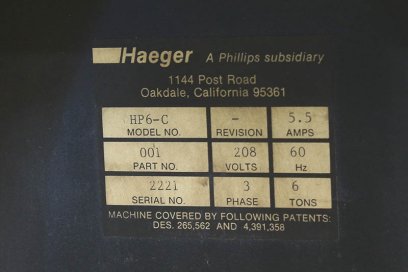 Hydraulic Presses/6 Ton HAEGER HP-6C HYDRAULIC INSERTION PRESS, MFG:1992