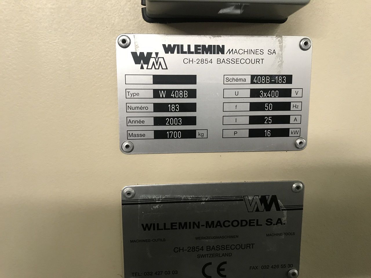 Machining Centres (General)/MACHINING CENTRE WILLEMIN-MACODEL W-408B