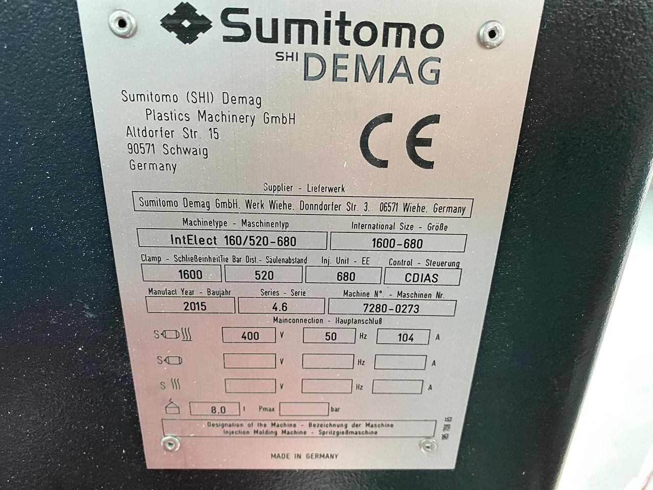 Presses (General)/INJECTION MOLDING SUMITOMO DEMAG IntElect 160/520-680