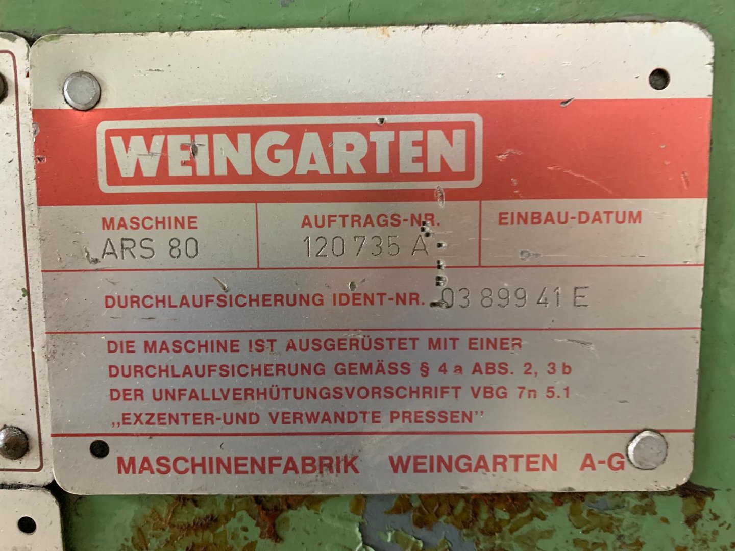 Eccentric C-Frame Presses/WEINGARTEN ARS 80