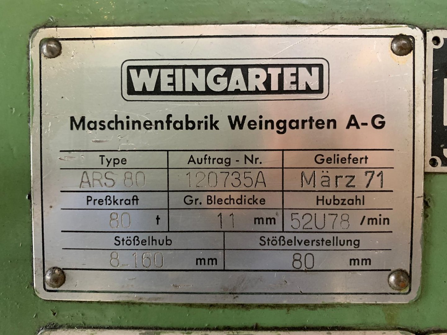 Eccentric C-Frame Presses/WEINGARTEN ARS 80