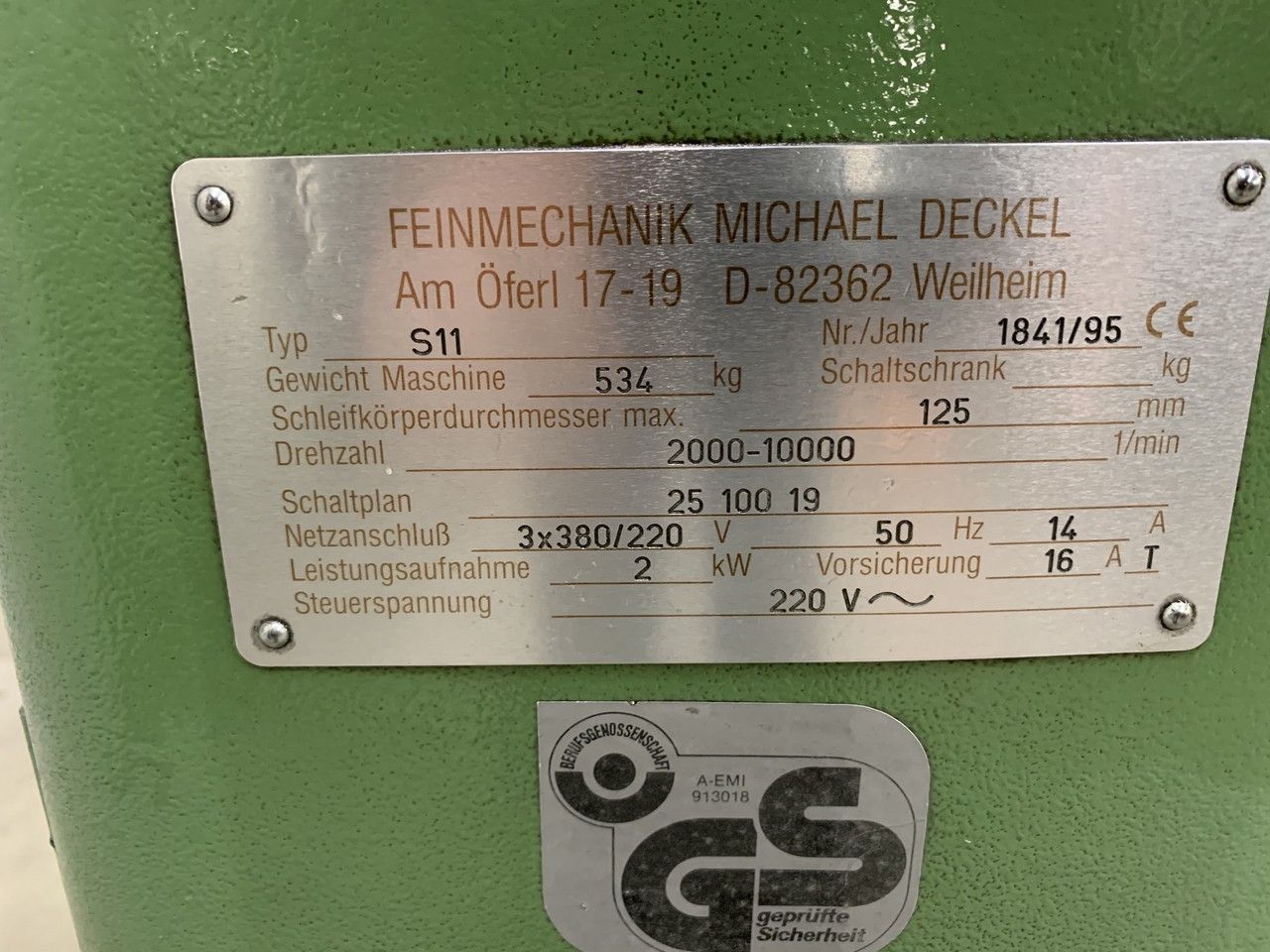 Grinding/GRINDING MACHINE DECKEL TYPE S-11