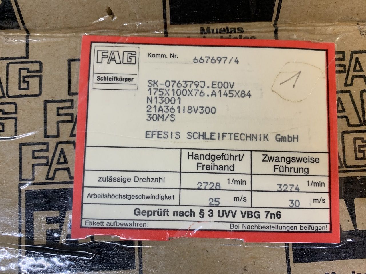 Spares & Accessories/GRINDING WHEEL FAG EFESIS Ø 175X100X76