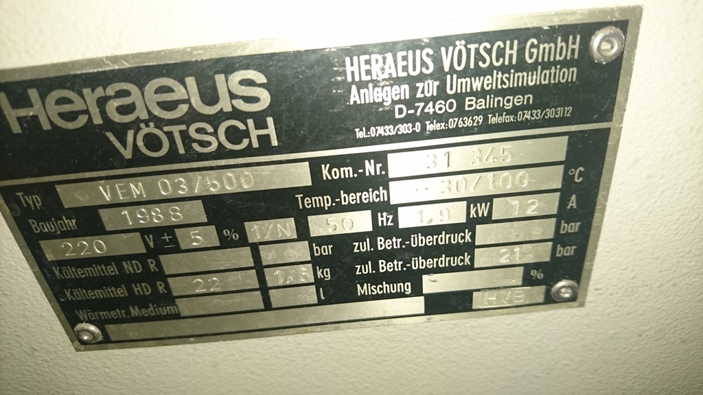 Furnaces/HERAEUS VÖTSCH VEM 03/500