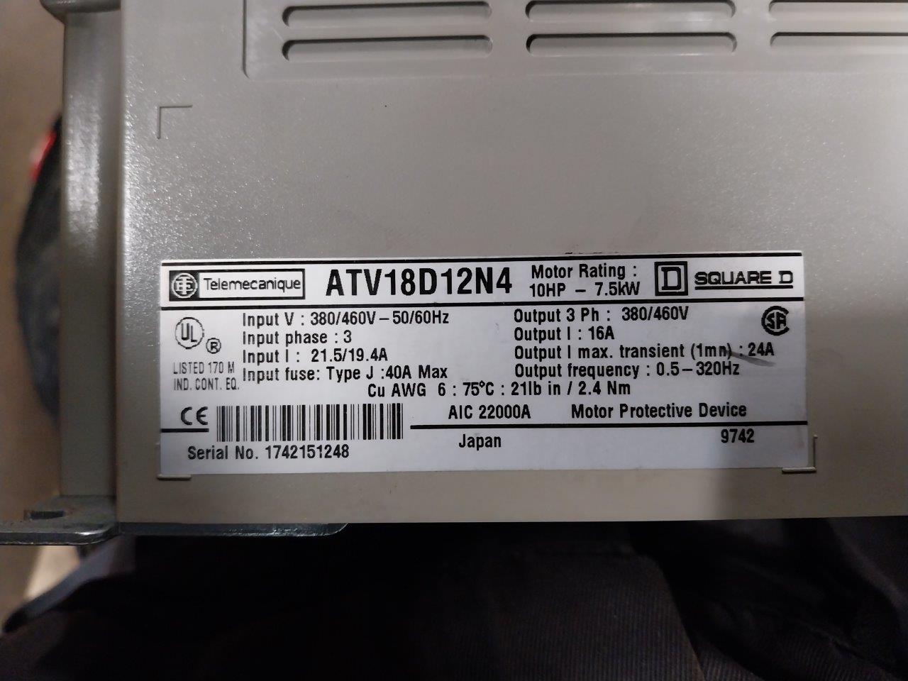 Other Machines/Telemecanique ATV18D12N4 380-460VAC 7.5KW 3 phase inverter (4492)